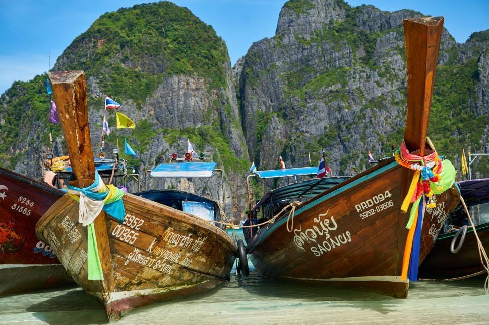 Longtail boats on a Thailand beach